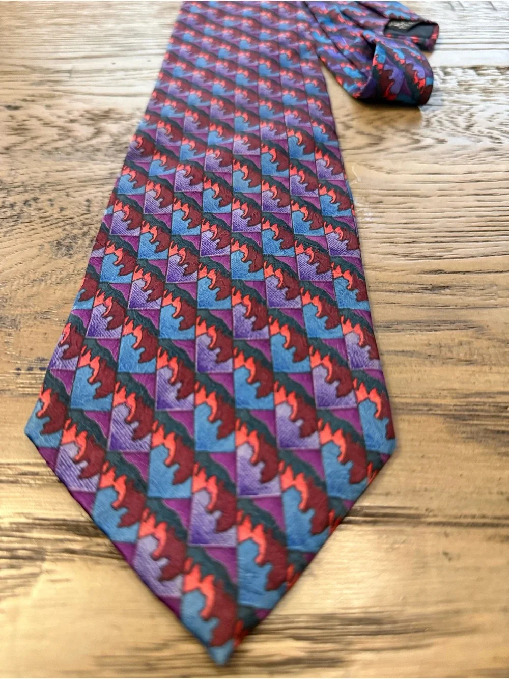 J. Garcia Purple, Blue & Red Geometric Silk Tie
